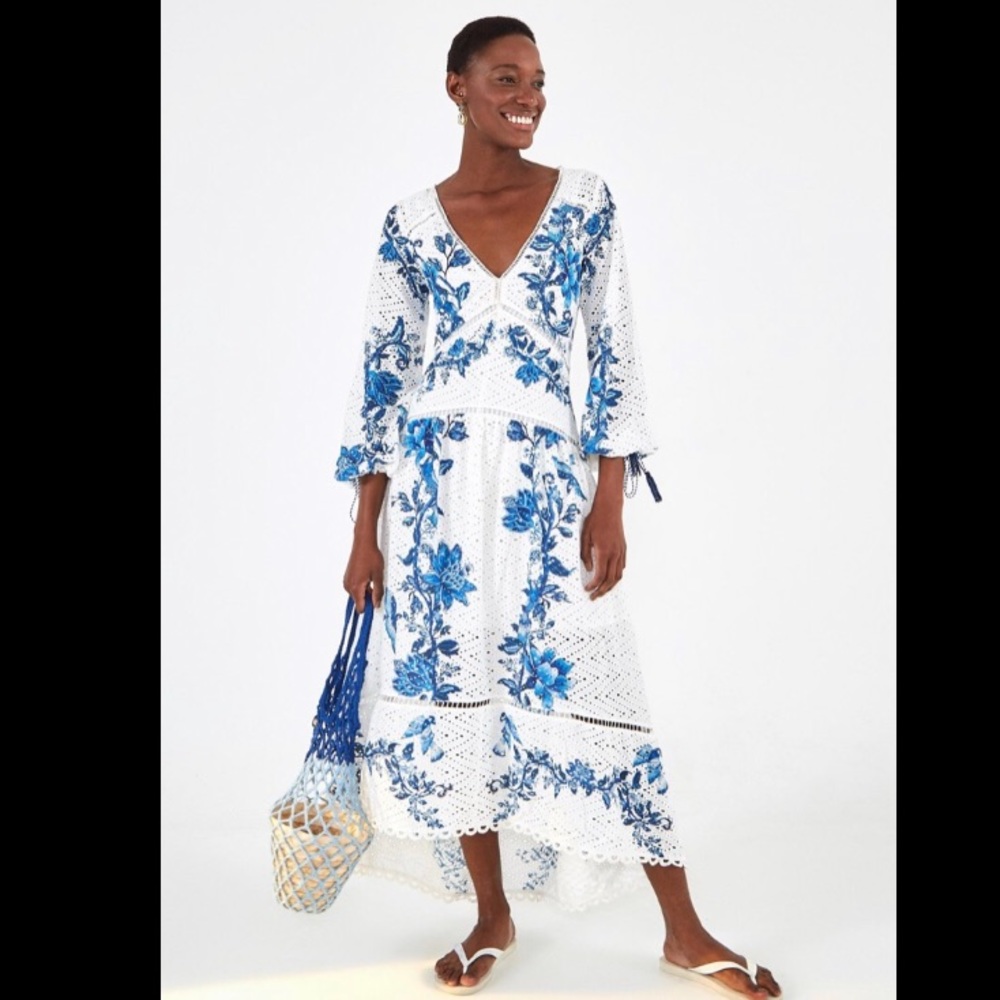 NWT - Farm Rio Blue and White Lace Dress